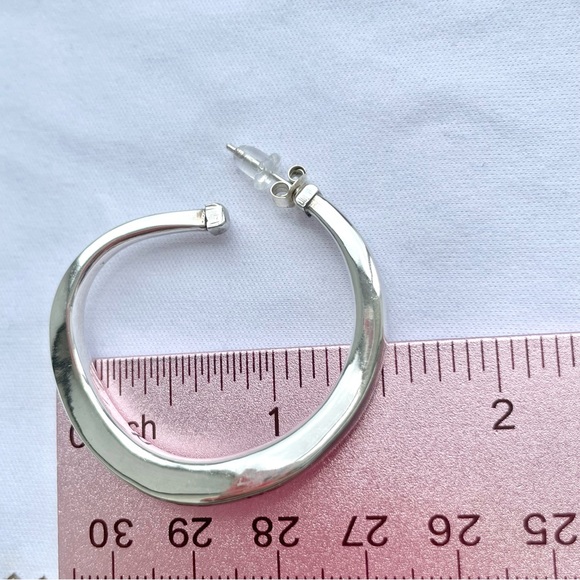 Sterling Silver Irregular Spiral Shaped Hoop Earrings with Post Closure - Picture 3 of 6